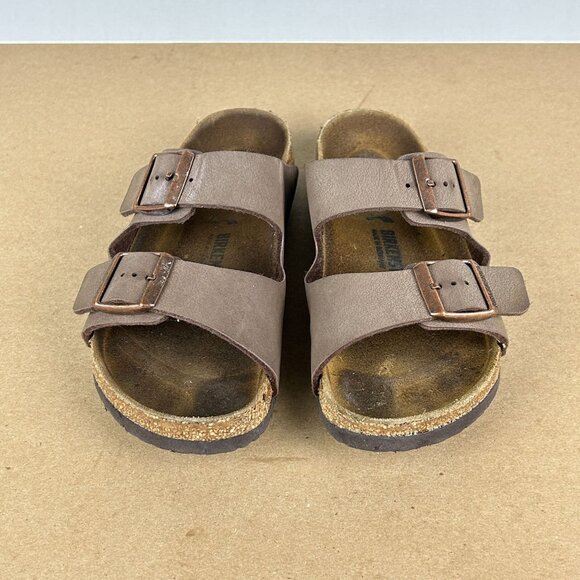 Birkenstock Arizona Two Strap Leather Sandals Kids 2 Brown Slide Casual Comfort - Picture 2 of 9